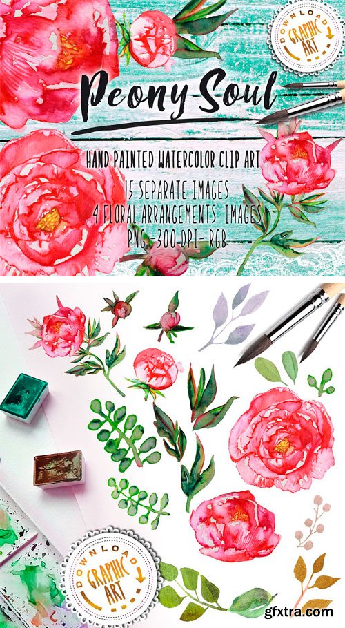 CM - Watercolor Clipart; Peony Wreath 2391855