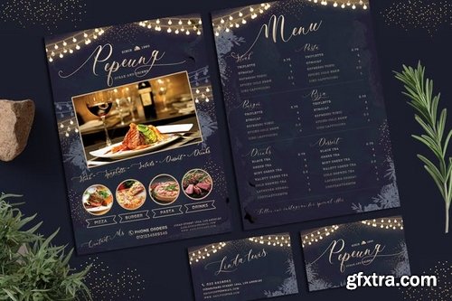 String Lights Menu + Business Card