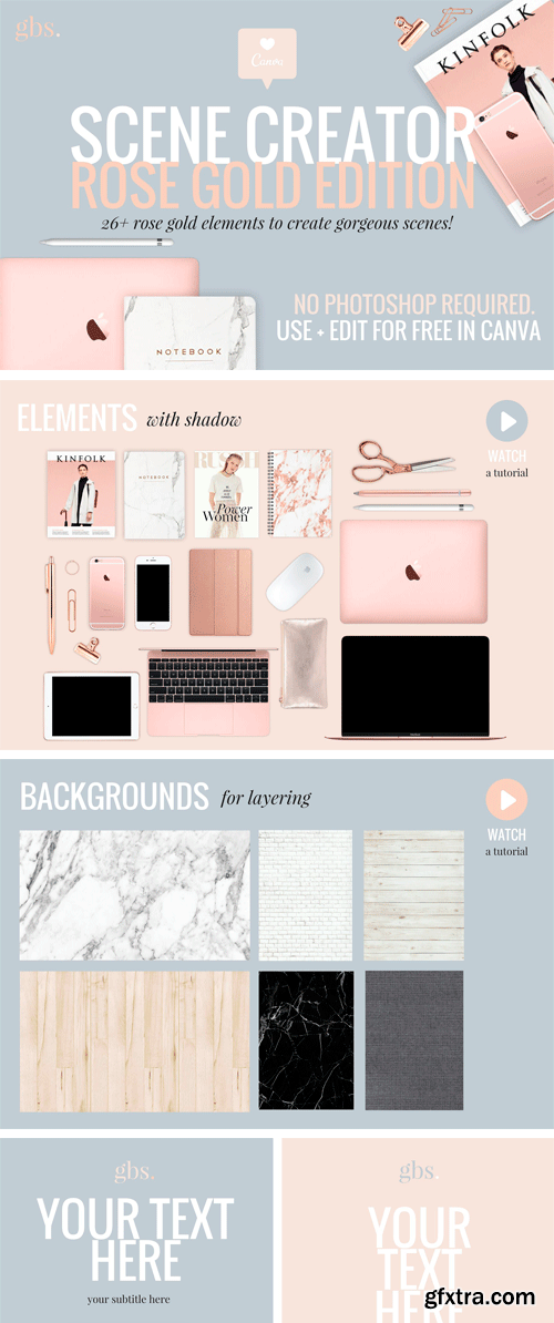 CM - RoseGold Tech Mockups + Scene Creator 2508063