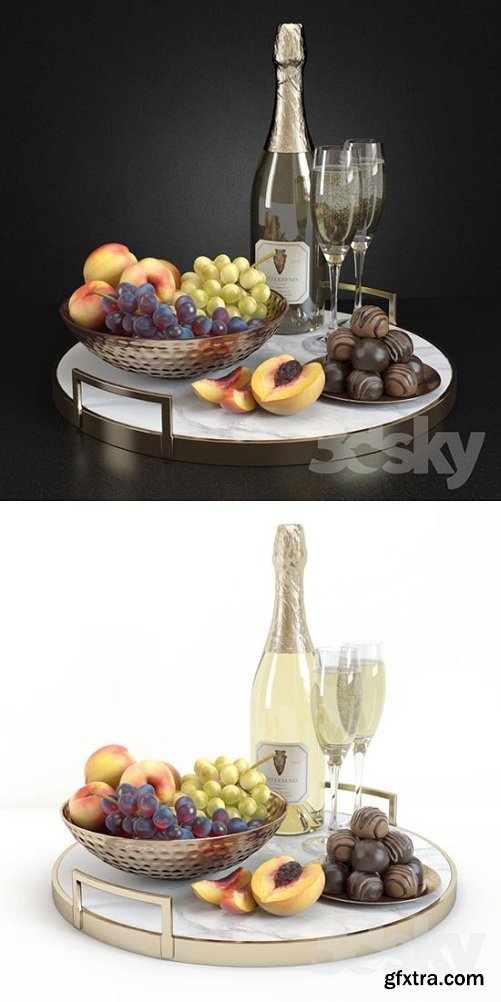 Champagne and fruits 3d Model