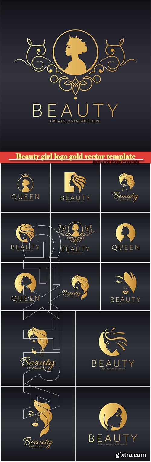 Beauty girl logo gold vector template