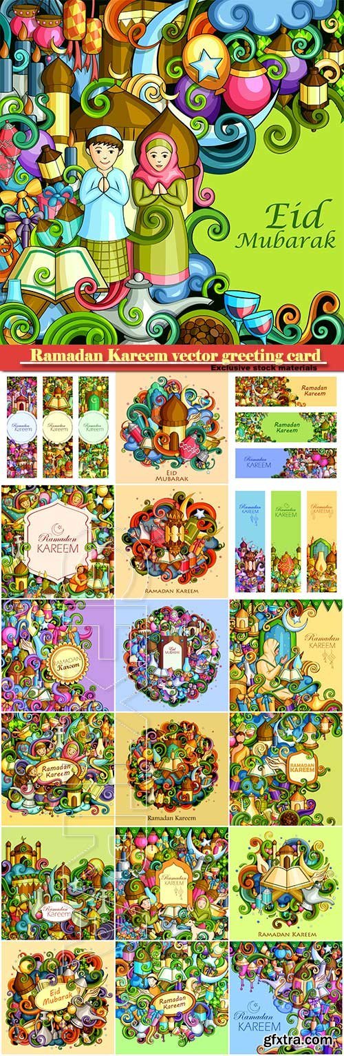 Ramadan Kareem vector greeting card, islamic background