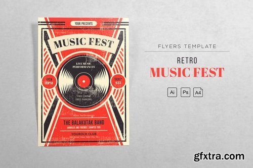 Music Fest Retro Flyers Template