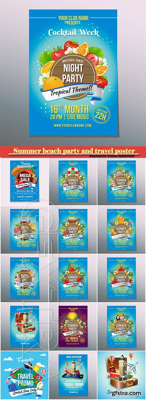 Summer beach party and travel poster vector