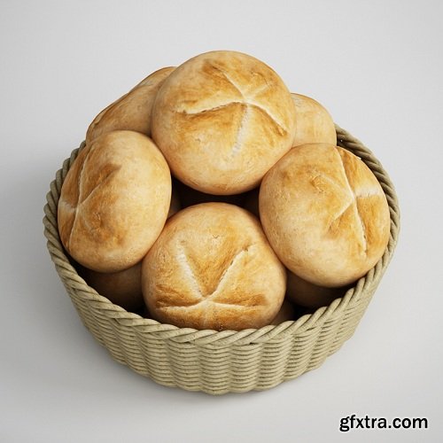 Basket of Buns 3d Model