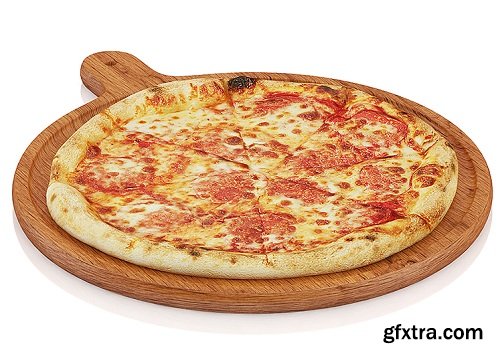 Pizza on wooden board 3d Model