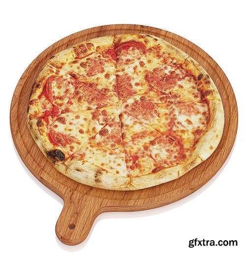 Pizza on wooden board 3d Model