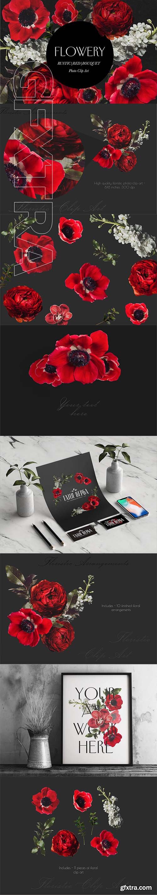 CreativeMarket - Red Rustic Bouquet 2533739