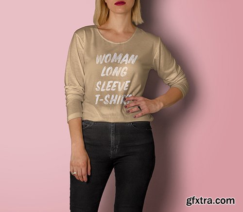 Psd Woman Long Sleeve T-Shirt Mockup