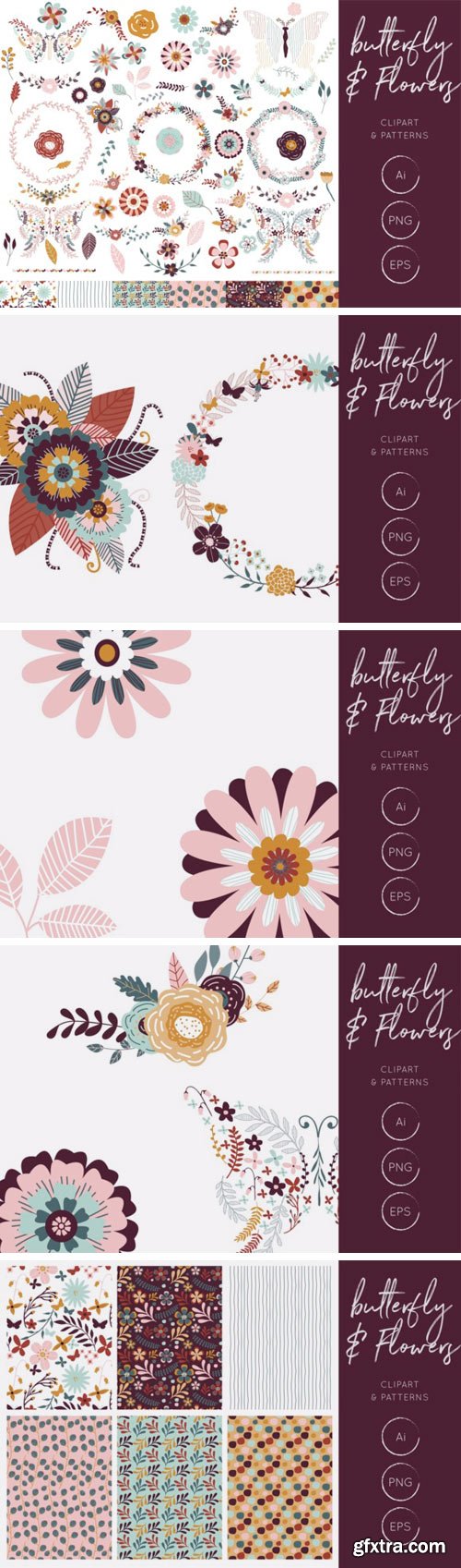 Creativefabrica - Butterfly & Flowers Clipart and Patterns