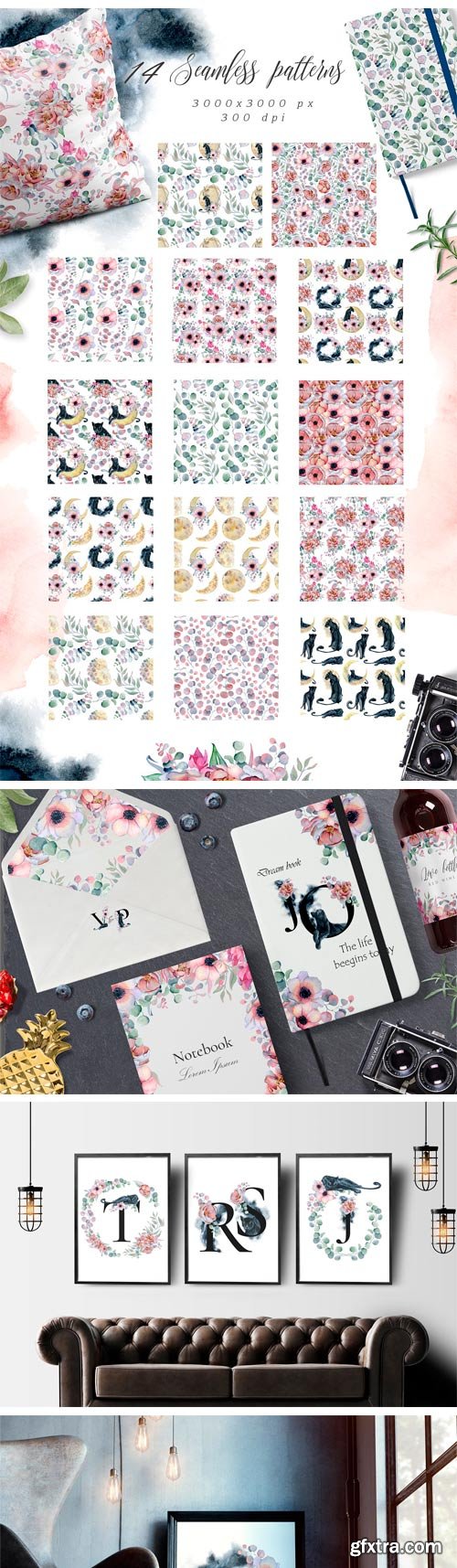 CM - Panthers & Floral Watercolor Set 2509961