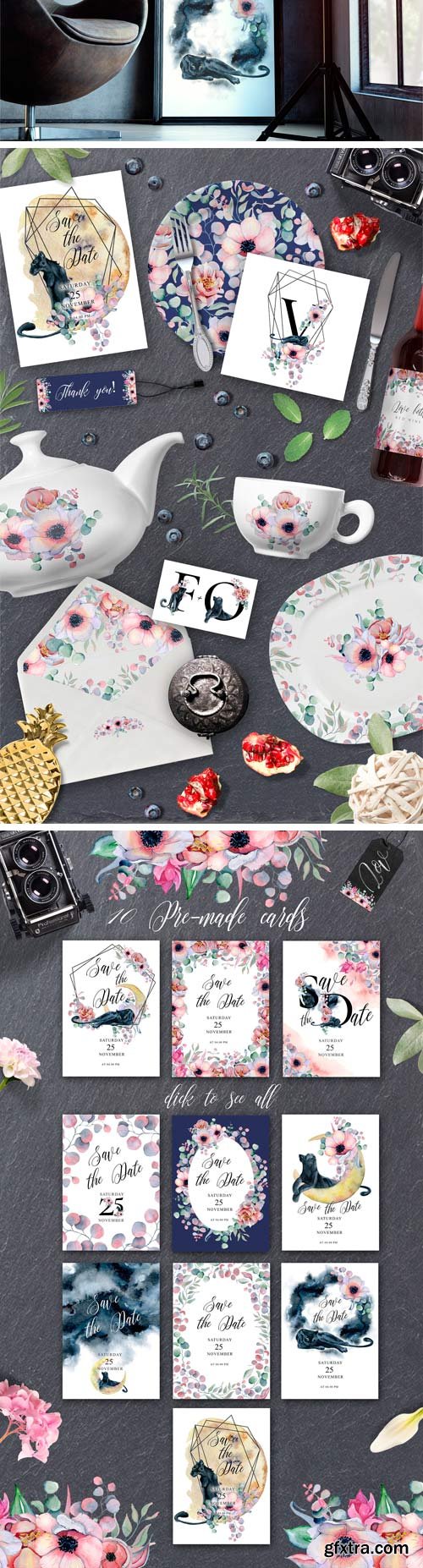 CM - Panthers & Floral Watercolor Set 2509961