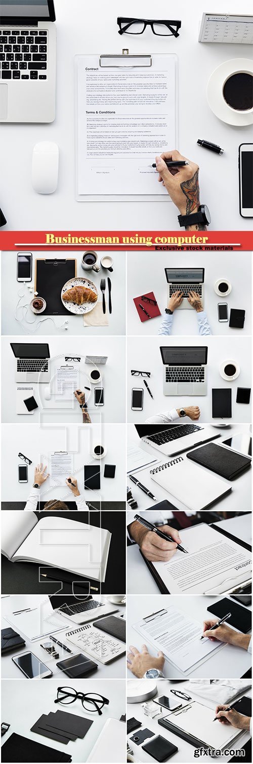 Businessman using computer laptop workspace