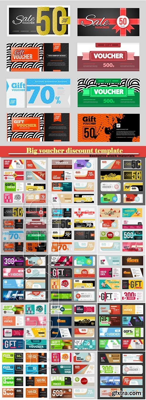 Big voucher discount template vector set