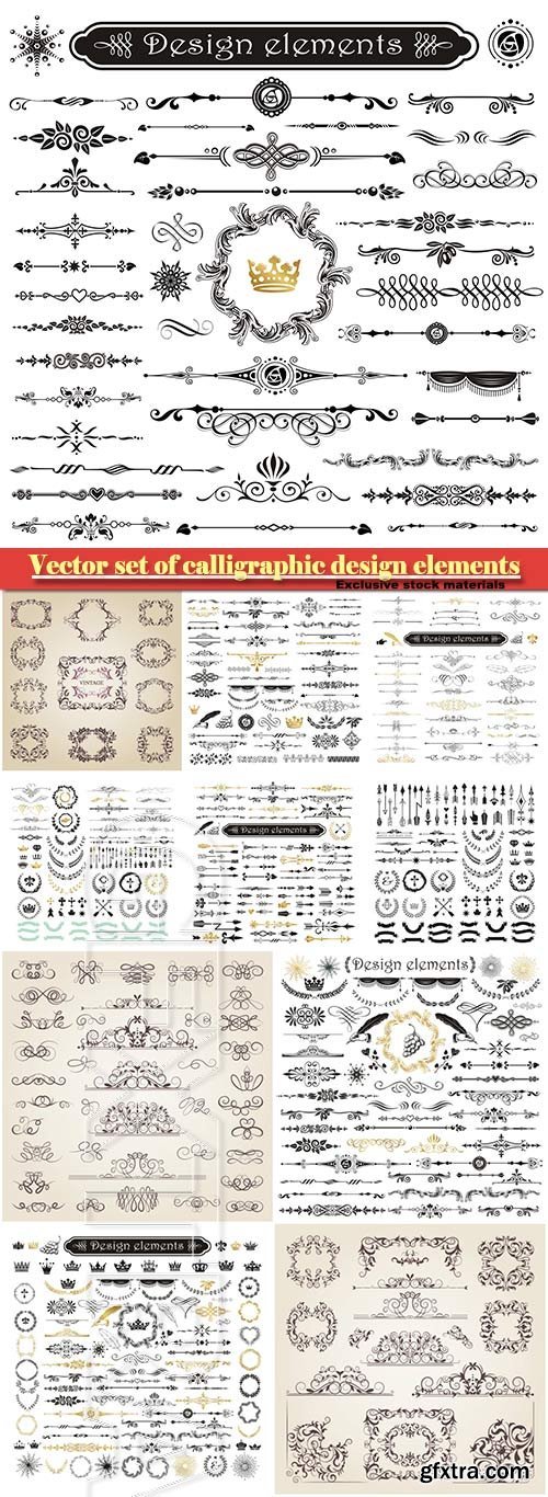 Vector set of calligraphic design elements and page decor