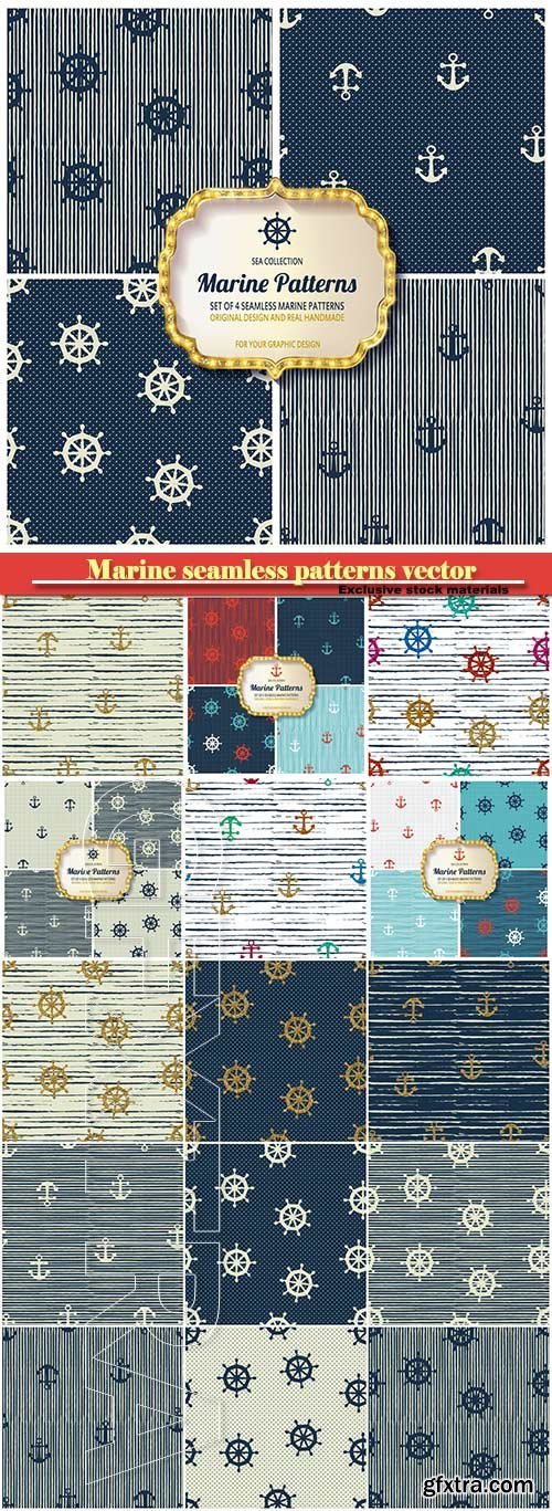 Marine seamless patterns vector