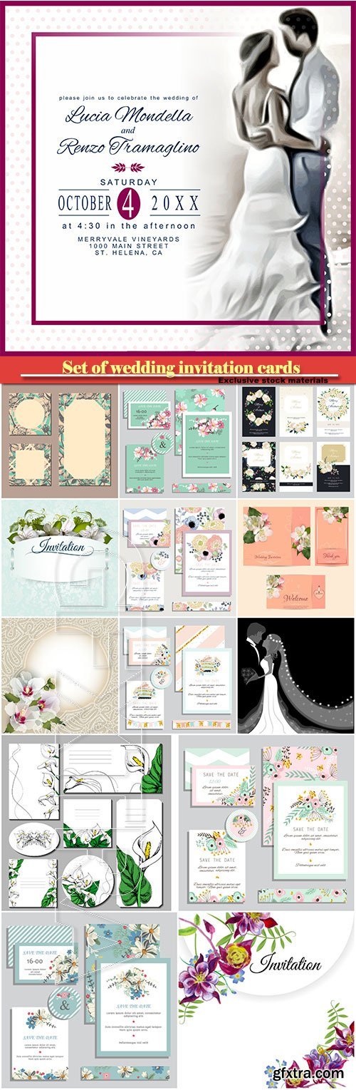 Set of wedding invitation cards in vector