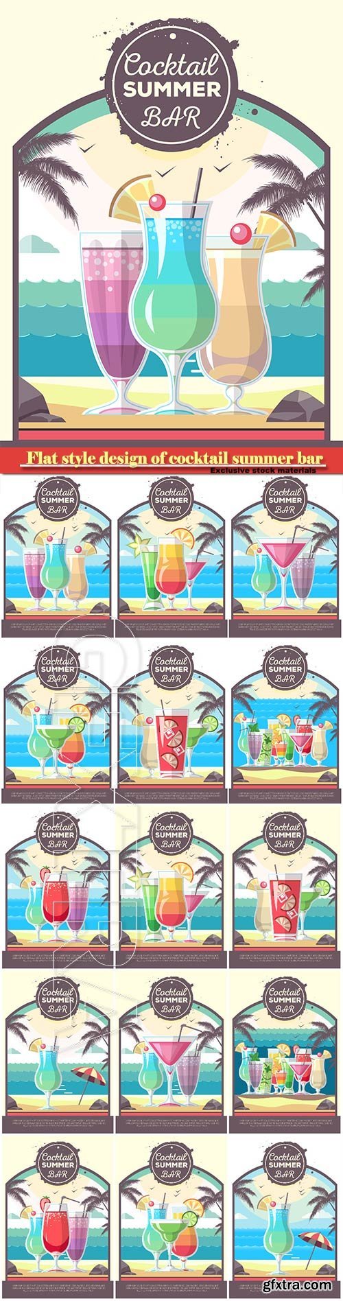 Flat style design of cocktail summer bar, cocktail vector menu