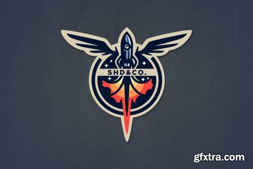 Retro Rocket Badge Logo