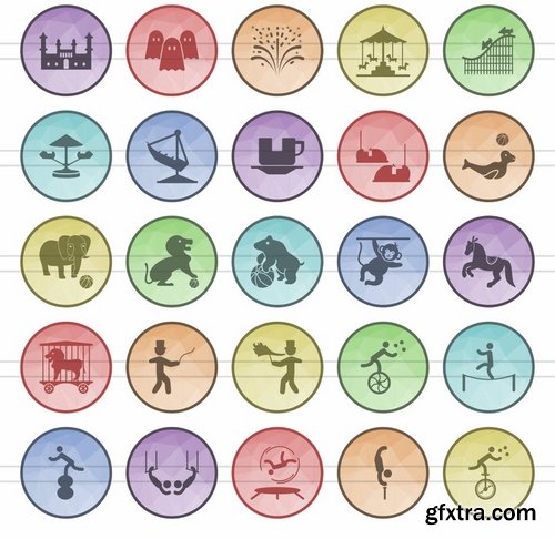 Circus - Farm - E Learning - People Web Filled Low Poly Icons