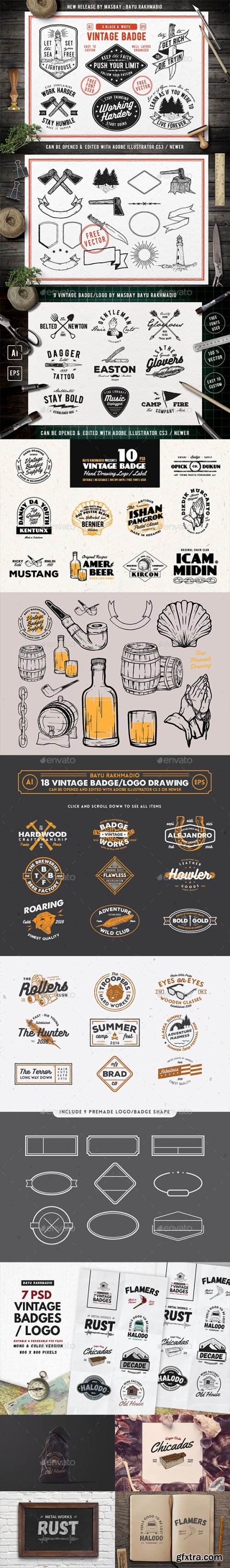 Graphicriver - 50 Vintage Badges Bundle 20547578