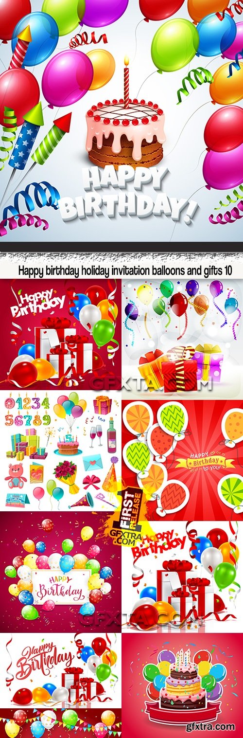 Happy birthday holiday invitation balloons and gifts 10