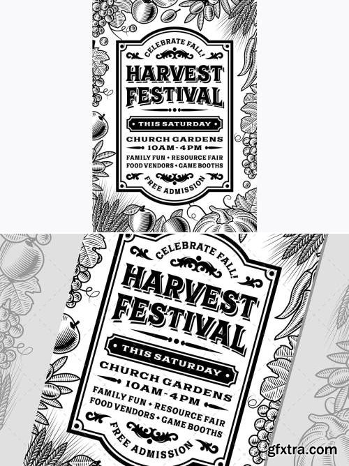 Vintage Harvest Festival Poster Black And White