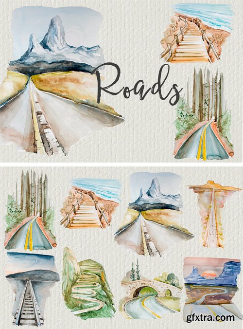 CM - Watercolor Roads Clipart Set 2481065