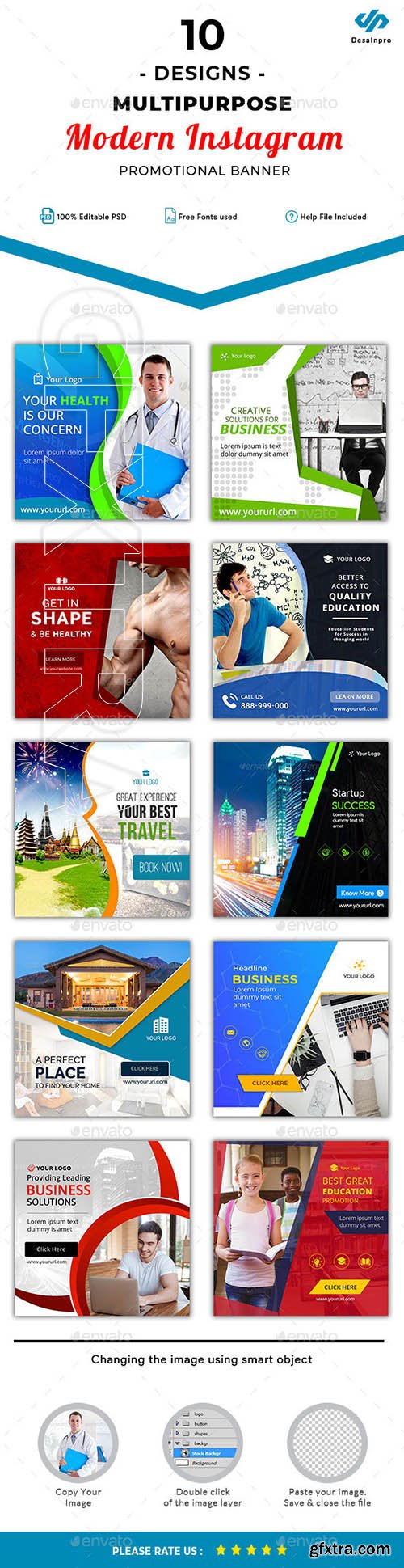 GraphicRiver - 10 Multipurpose Instagram Template - AR 22069131