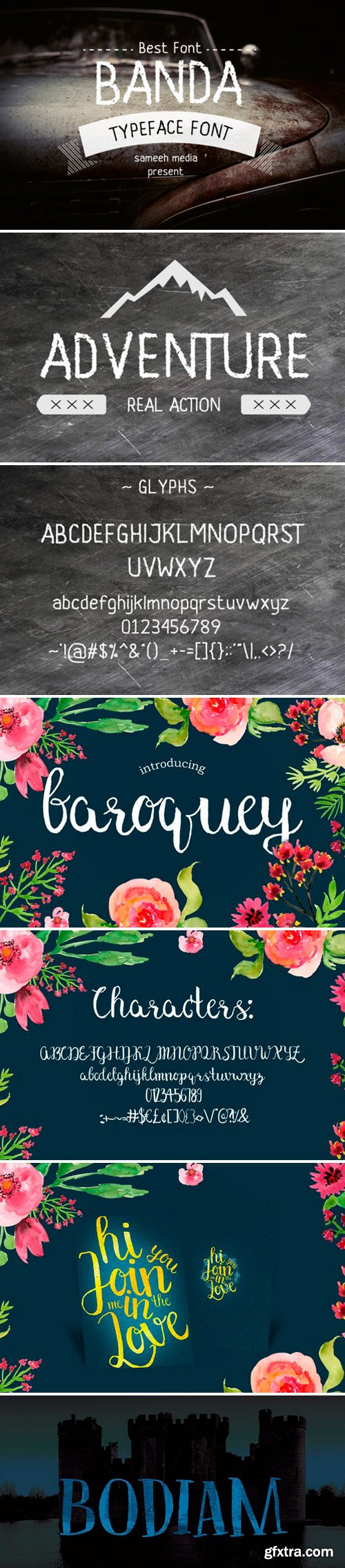 Bodiam, Baroquey Script, Banda-Font-Typeface