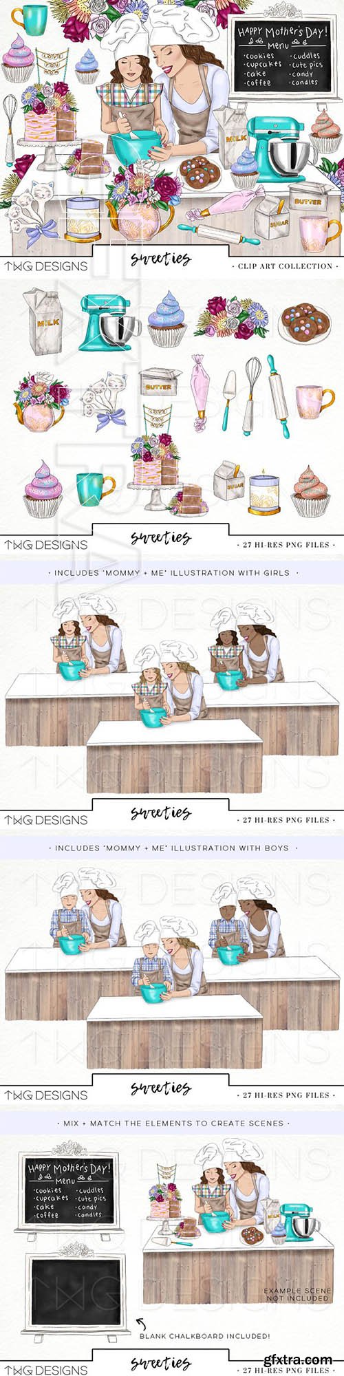 CreativeMarket - Baking Sweets Fashion Girl Clip Art 2369527