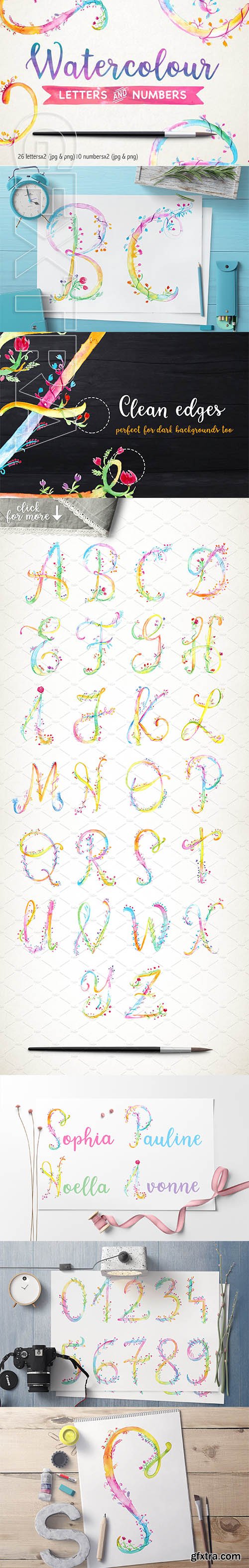 CreativeMarket - Watercolour Letters & Nos 2283374