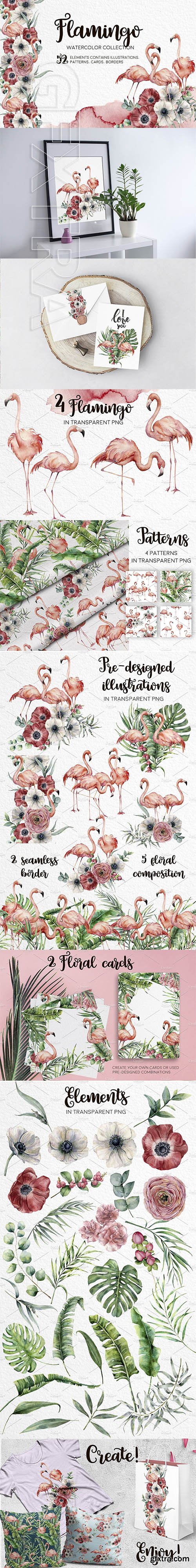 Flamingo Watercolor collection