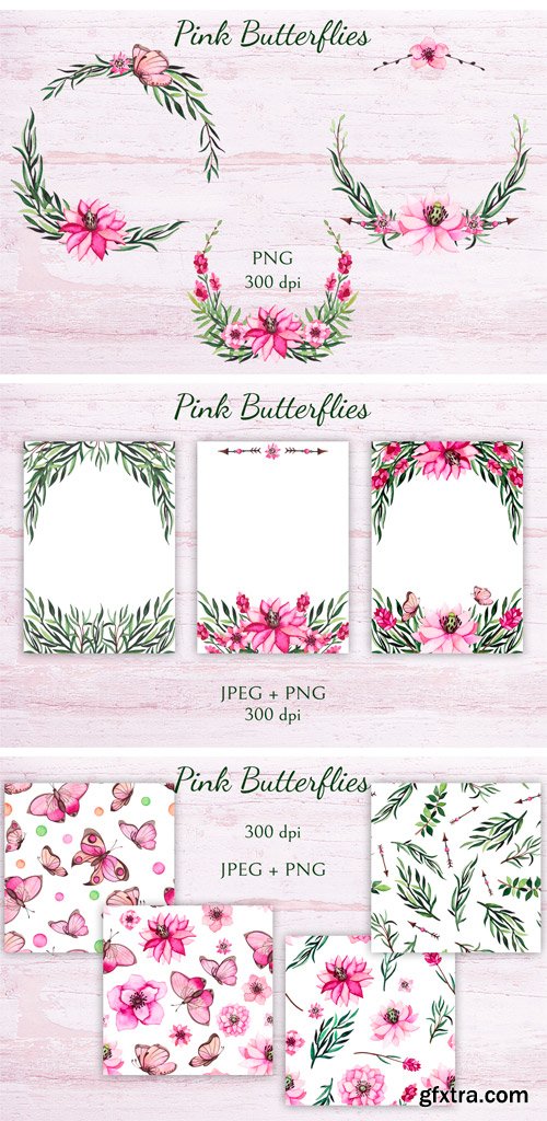 Designbundles - Pink Butterflies 99266