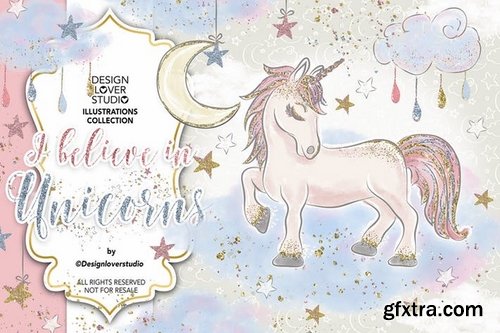 Champagne_Wine_Unicorn_Back to School digital paper pack