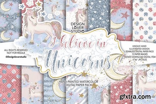 Champagne_Wine_Unicorn_Back to School digital paper pack