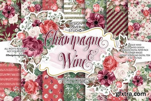 Champagne_Wine_Unicorn_Back to School digital paper pack