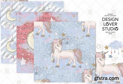 Champagne_Wine_Unicorn_Back to School digital paper pack