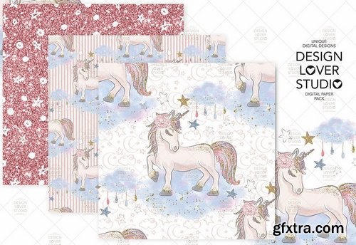 Champagne_Wine_Unicorn_Back to School digital paper pack