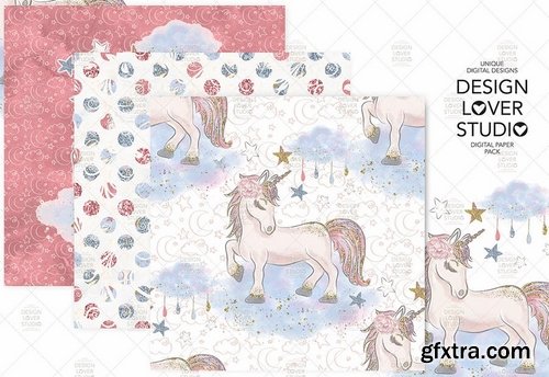 Champagne_Wine_Unicorn_Back to School digital paper pack