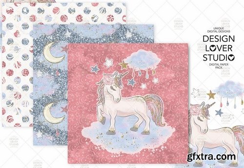 Champagne_Wine_Unicorn_Back to School digital paper pack