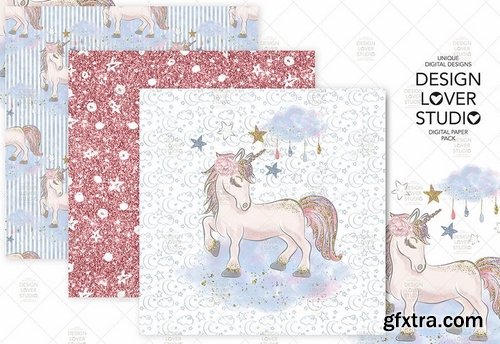 Champagne_Wine_Unicorn_Back to School digital paper pack