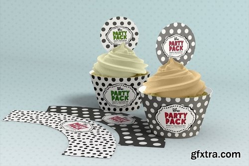 Cupcake Wrap and Topper Party Packaging Mockup