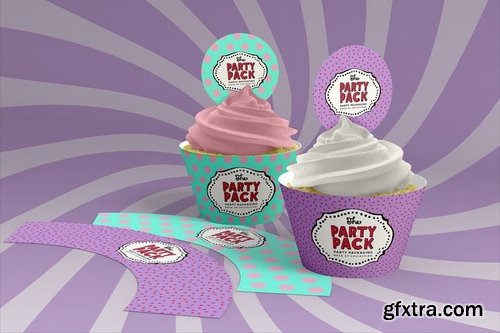 Cupcake Wrap and Topper Party Packaging Mockup