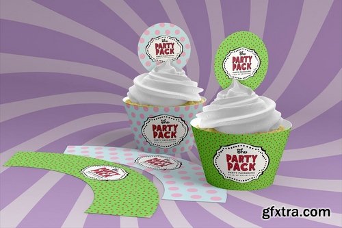 Cupcake Wrap and Topper Party Packaging Mockup