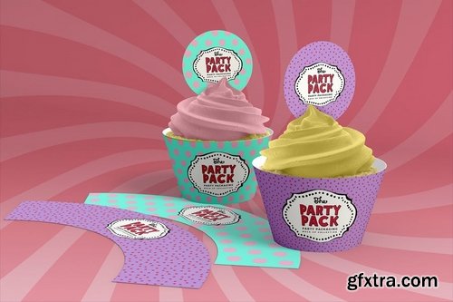 Cupcake Wrap and Topper Party Packaging Mockup