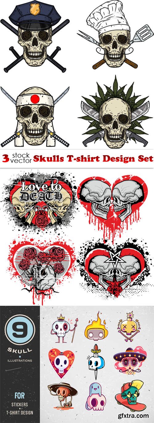 Vectors - Skulls T-shirt Design Set