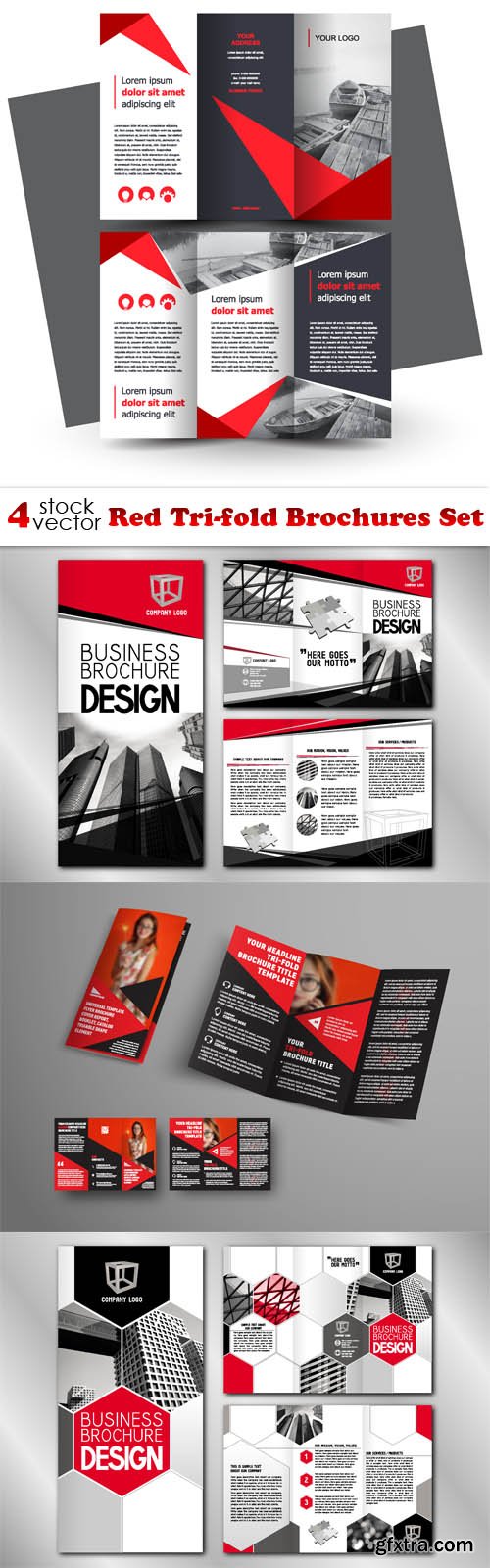 Vectors - Red Tri-fold Brochures Set