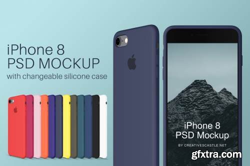 iPhone 8 PSD Mockup + Silicone Cases