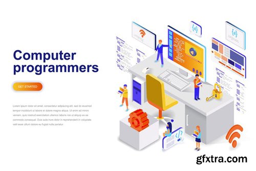 Computer Programmers Isometric Concept